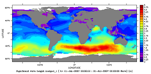 Significant wave height in July 2007(Credits CNES/CLS)